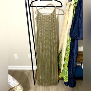 Frederick's of Hollywood Tan and Cream Maxi Dress